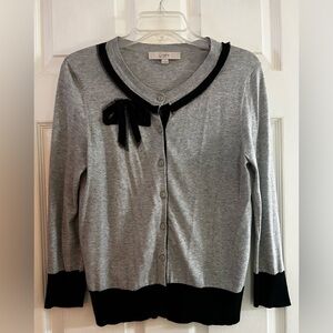 LOFT-Women's Heather Gray Cardigan with Black Accents Like New Size M